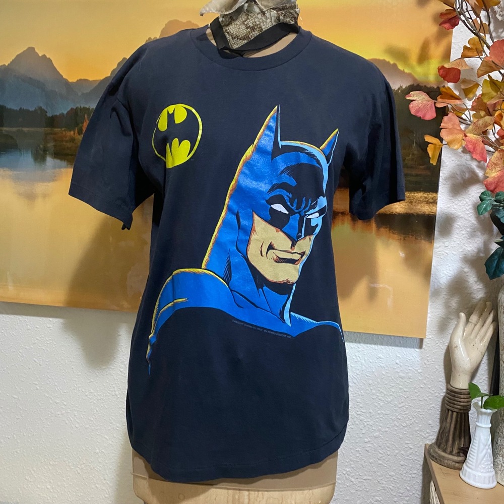 Division 1 Batman Tee Vintage 80s Men Large Black Single Stitch single stitched